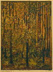umavsk podzim, 1929, barevn devoryt ke knize umava umrajc a romantick, 1931, Galerie modernho umn v Hradci Krlov,  reprofoto Archiv galerie v Hradci Krlov