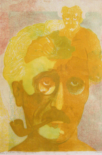 Autoportrt, 1925, barevn devoryt, Regionln muzeum a galerie v Jin