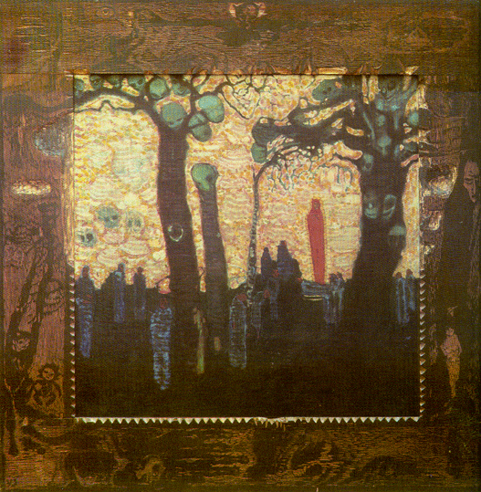 Vzvai bla, 1909, olej na pltn a reliefn devoezba, Galerie modernho vtvarnho umn v Hradci Krlov