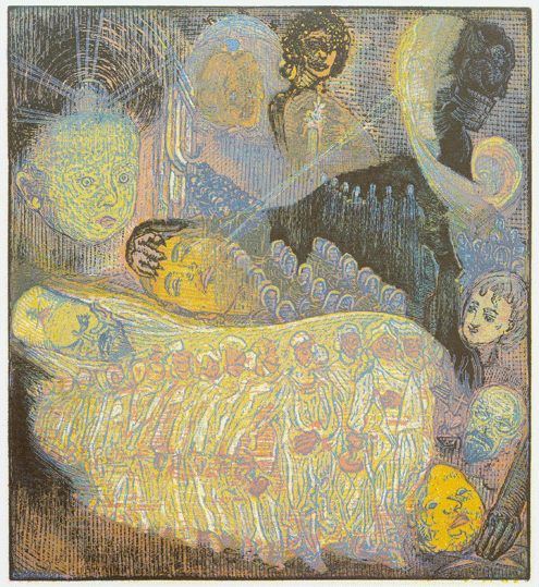 Instinkt a intelekt, 1950, barevn rytina, Regionln muzeum a galerie v Jin