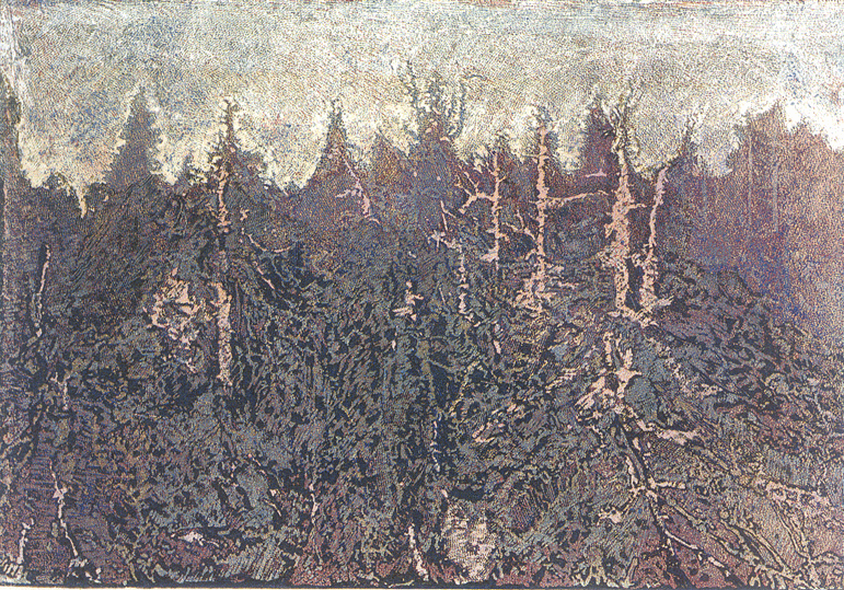 Mrtv les, 1931, barevn devoryt, ilustrace pro knihu umava umrajc a romantick, Regionln muzeum a galerie v Jin