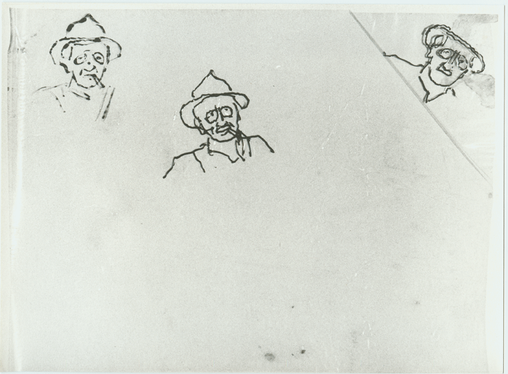 Autoportrt s cigrem, kresby propisovakou pes celofn, soust vzanho asopisu Simpicissimus, 1964, reprofoto archiv M. ejn
