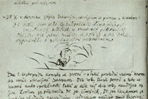 Vidl jsem sebe..., 27.10.1911, kresba perem a rukopis, fragment denku, uit v rukopise Pamt Josefa Vchala, devorytce. Od dtstv do roku 1916; 1935, PNP Praha