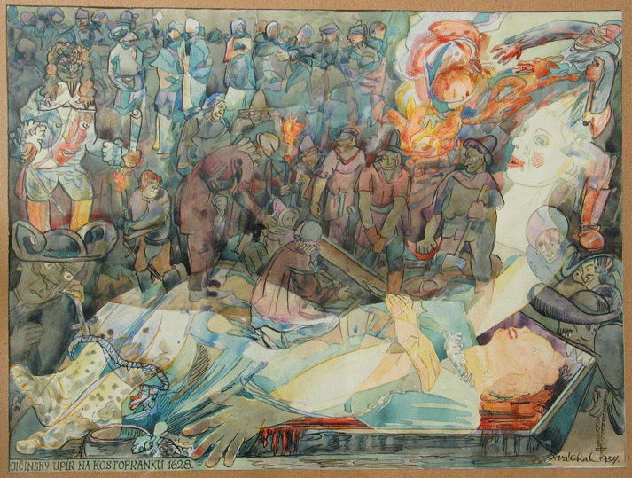 Jinsk upr,1954,  barevn tue a akvarel, Regionln muzeum a galerie v Jin