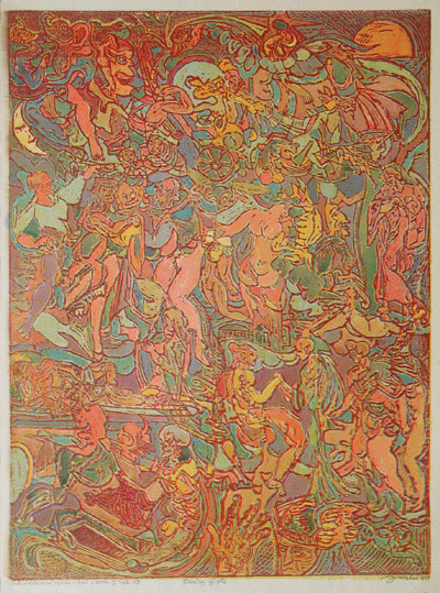 Mumraj ivota, 1949, barevn rytina, Regionln muzeum a galerie v Jin