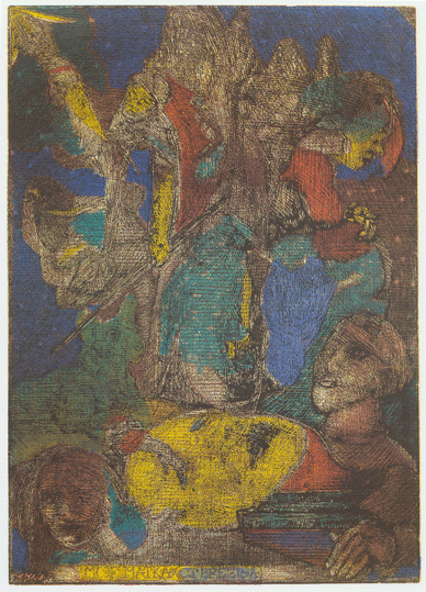 Moje matka, barevn rytina, 1953, Regionln muzeum a galerie v Jin