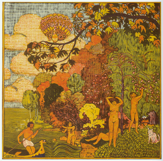 Ostrov blaenc, barevn devoryt, 1912, Regionln muzeum a galerie v Jin